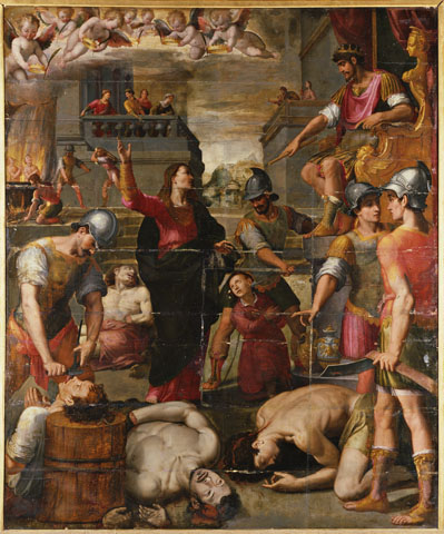 Anonimo — Buti Lodovico - sec. XVI/ XVII - Santa Felicita di Roma davanti al giudice e martirio dei suoi sette figli — insieme